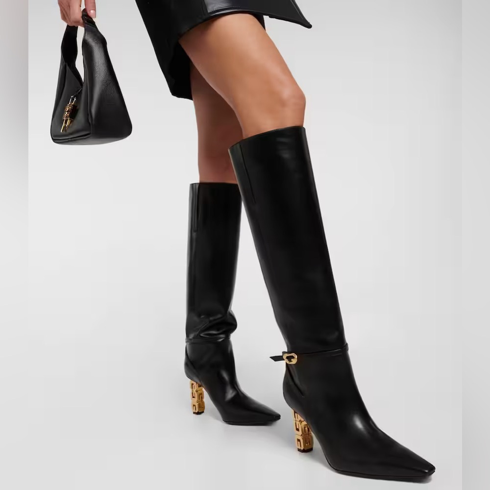 New Givenchy G Cube logo-embellished leather knee boots Size IT39 $1695 Black